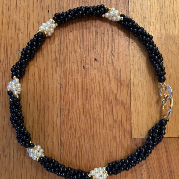 Dressy black choker - black beads with gold accent - Picture 2 of 3
